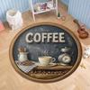 Vintage Coffee Time Round Kitchen Mat with Cup and Alarm Clock Illustration for Living Room, Bedroom