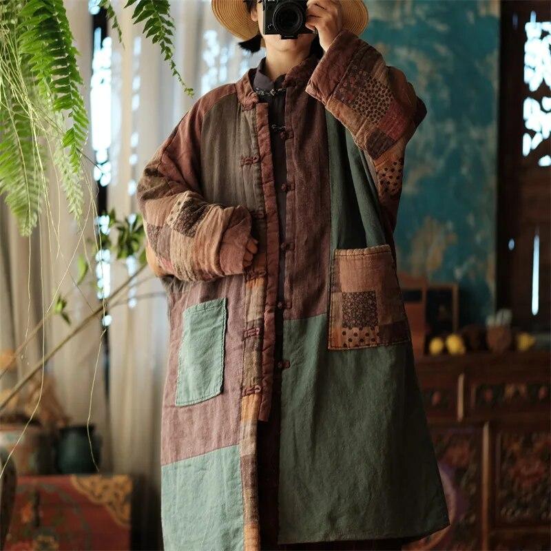 Johnature Женские зимние винтажные парки с длинными рукавами и пуговицами, хлопковые зимние пальто, женские парки в китайском стиле