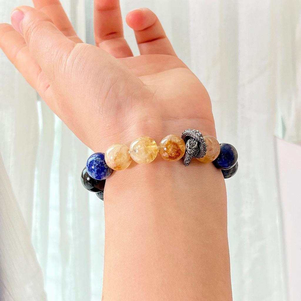12Mm Design Natural Lapis Lazuli Citrine Obsidian Bracelet Bracelet