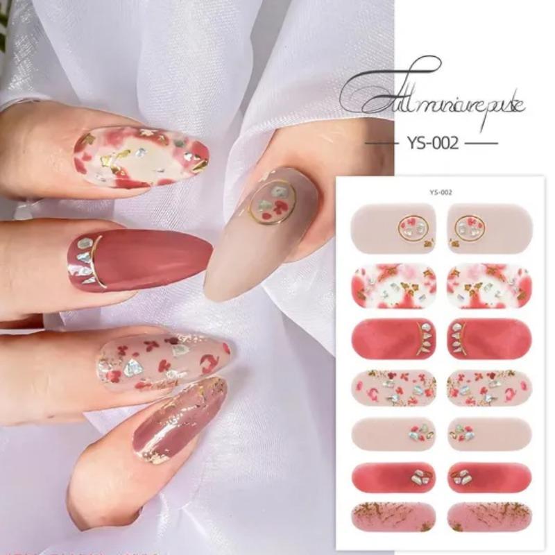 1 лист, блестящий лак для ногтей, наклейка с розой, наклейки для маникюра, полное покрытие, наклейка «сделай сам», клей для украшения ногтей