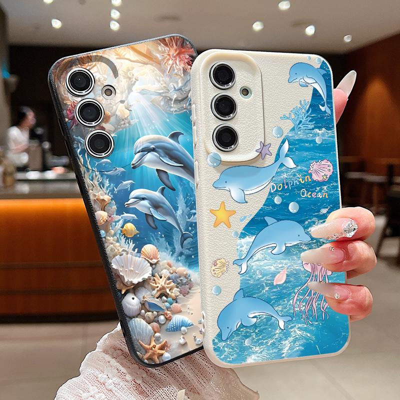 Чехол 'Звездное Море Дельфин Приключение' Для Samsung S26 S25 S24 Ultra S23 S22 S21 FE A15 A16 A17 A35 A36 A37 A54 A55 A56 A57 5G Кожаная Текстура Обложка