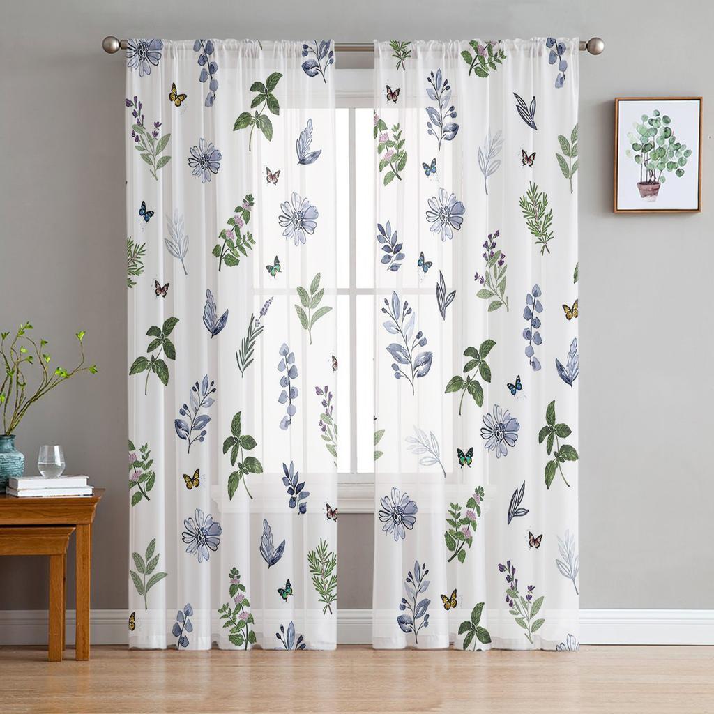 Abstract Purple Flower Chiffon Sheer Curtains for Living Room Bedroom Home Decoration Window Voile Tulle Curtain Drapes