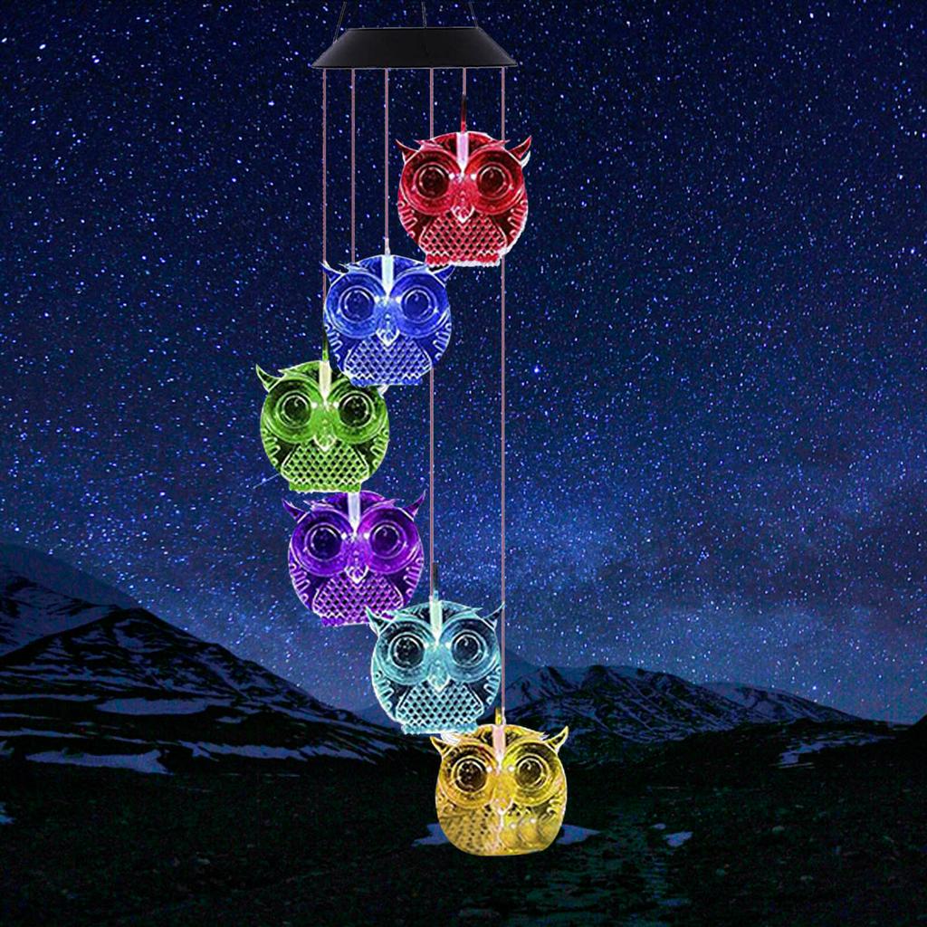 New Solar Owl Wind Chime Home Garden Outdoor Decoration  Light