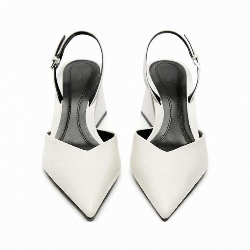 Ladies Pointed High-heeled Shoes with Thick Heels and Open-heeled Temperament Sandals