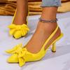 Fashion Summer Bow Wrapped Stiletto Sandals Women's Fashion Pointed Toe Shallow Mouth Slip Foot Anti-Slip Wear-Resistant High Heels