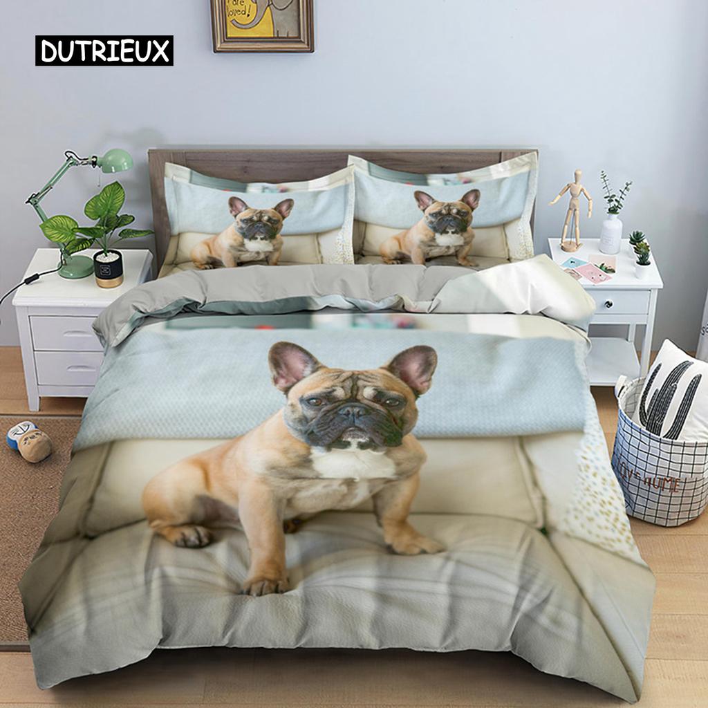 Милый мультяшный бульдог с рисунком пододеяльника, комплект постельного белья размера «king-size», декор комнаты, мягкое одеяло из микрофибры/покрывало 2/3 шт.