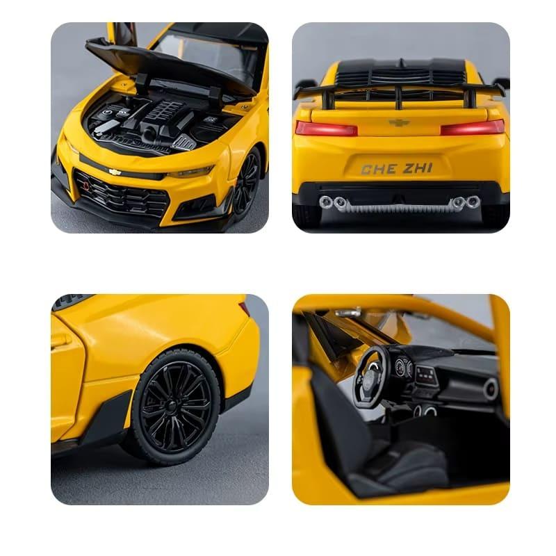 Diecast 1:24 Chevrolet Camaro Alloy Sports Car Model Sound and Light Pull Back Metal Vehicle Model Toys for Children Boy Gifts