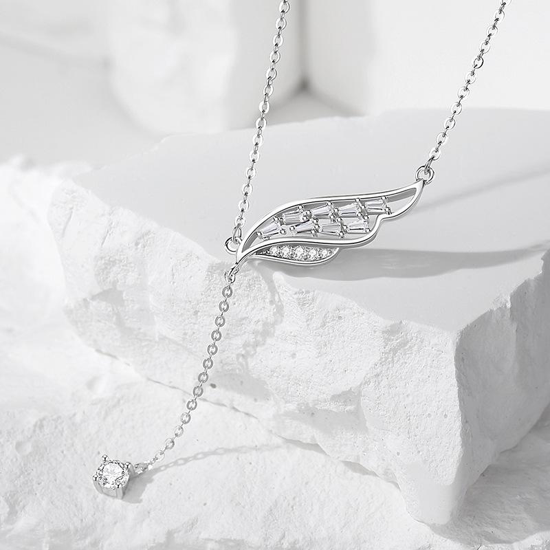 Fashion Unique Angel Wings Necklace 925 Sterling Silver Long Tassel Y-Shaped Clavicle Chain for Women High-end Jewelry Gift