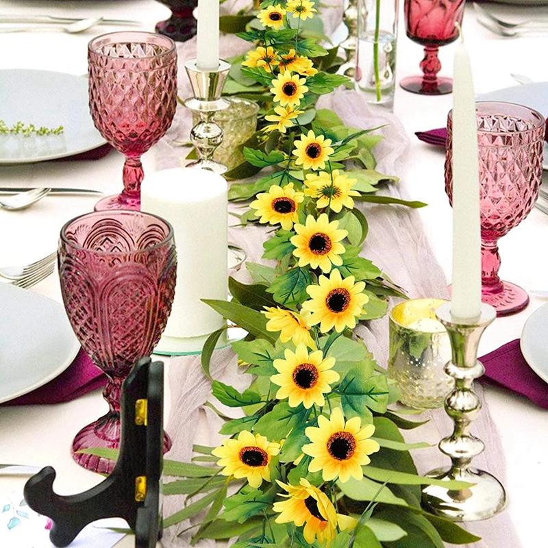 Искусственные цветы подсолнуха, виноградная лоза, шелковое искусственное растение, гирлянда из ротанга для свадебной арки, украшение для дома и сада, DIY настенный венок