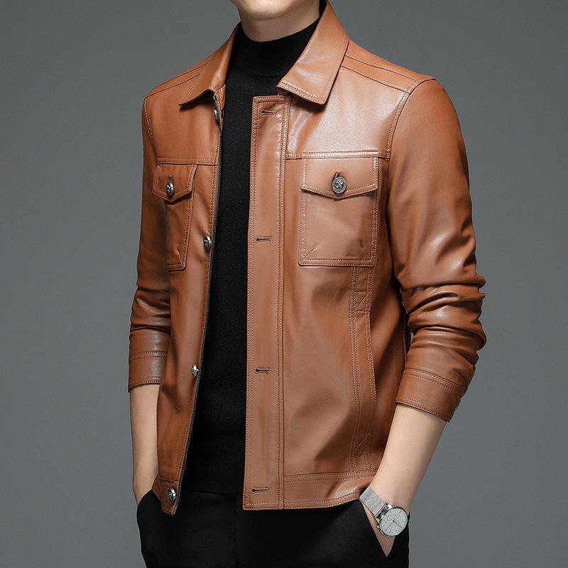Куртка из натуральной кожи мужская с лацканами для мужчин среднего возраста, весна и осень, тонкая повседневная куртка для папы из овчины