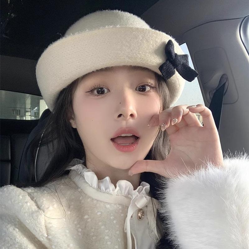 Богатая дочь бант цилиндр шляпа женская французский маленький ароматный темперамент ретро шерстяное лицо маленькая теплая панама