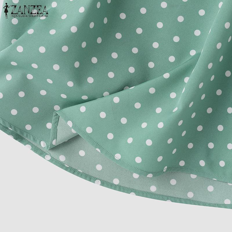 ZANZEA Женская летняя блузка с круглым вырезом и половиной рукавов с принтом в горошек