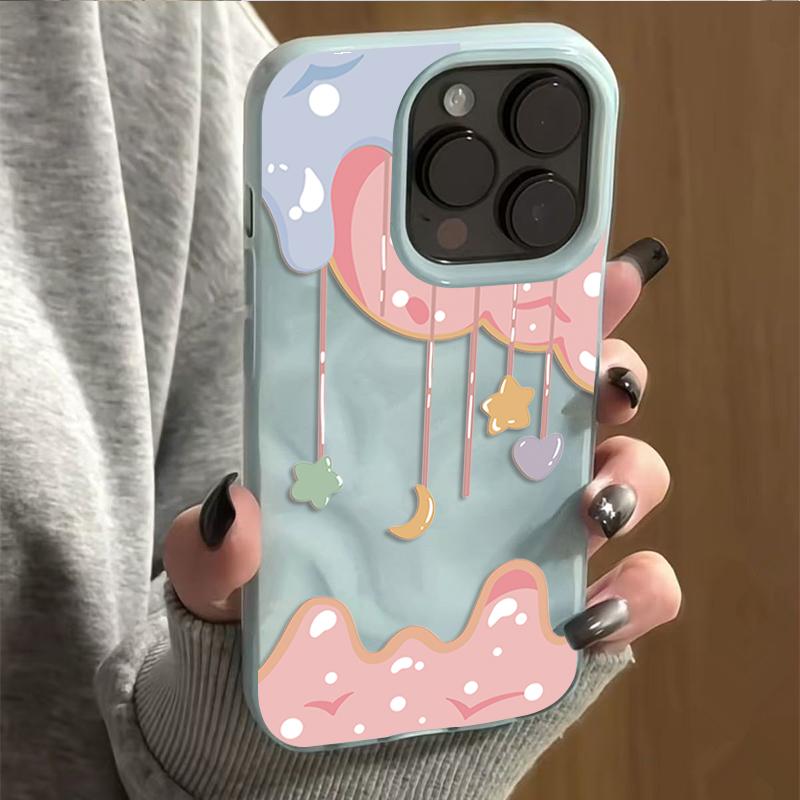Милый чехол для телефона со звездами и луной для iPhone 17 16 Pro 15 Plus 14 13 12 11 Pro Max 17 Air 16E Мягкий защитный чехол из ТПУ с текстурой волны