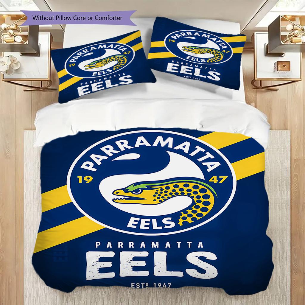 Parramatta Eels Pattern Bedding Quilt Set Quilt Cover Pillowcase Home Decoration Birthday Gift (1 * duvet cover + 2 * pillowcase, without core)