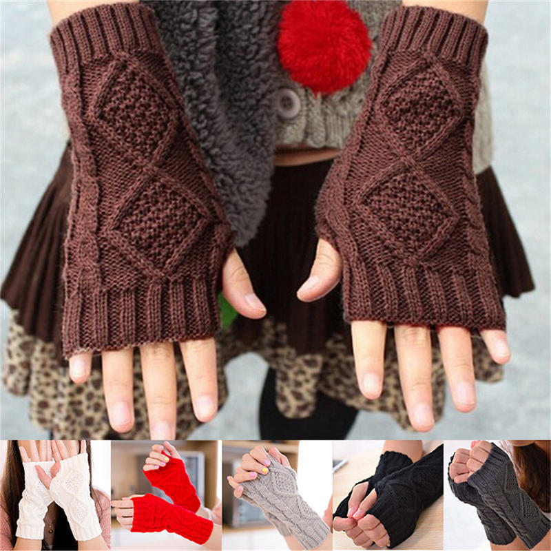 Unisex Men Women Arm Warmer Fingerless Knitted Long Gloves Cute Mittens