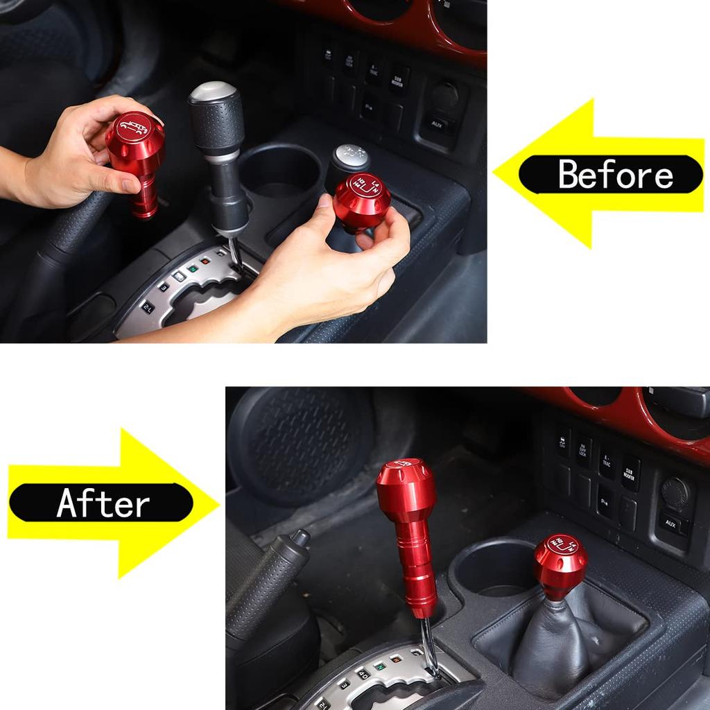 DIYUCAR Car Gear Stick Shift Lever Knob, Gear Stick Shifter Head, Aluminum Alloy (Red) for Toyota FJ Cruiser 2007-2021