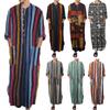 Men Long Sleeve Striped Muslim Robes Nightgown Arabian Kaftan Long Shirt Muslim Clothing Vintage Islamic Middle East Dubai Abaya