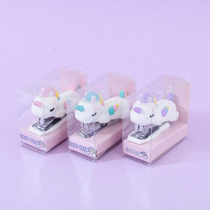 Creative Cartoon Unicorn Mini Stapler - Cute Macaron Colors, Student Stationery, Labor-Saving Binding Machine