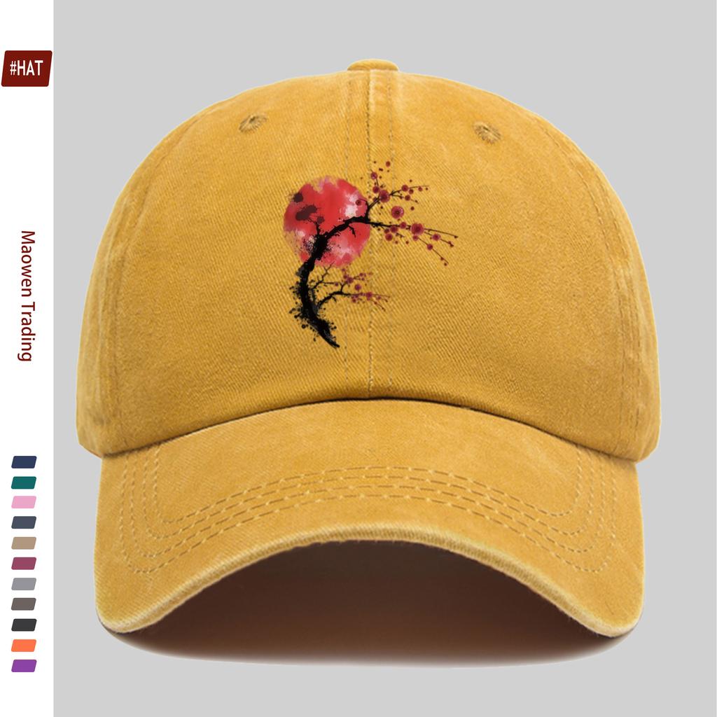 pc Japanesestyle Red Plum Blossom Print Baseball Cap with Floral Print Design Decorative Hat Comfortable and Lightweight Hea