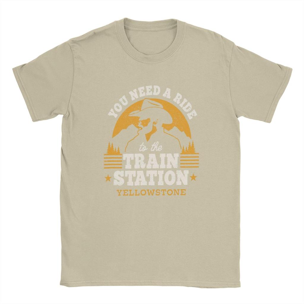 Yellow Stones Ride Train Station Men's T Shirts Vintage TV Cowboy Novelty Tee Short Sleeve Round Collar T-Shirts Cotton Adult