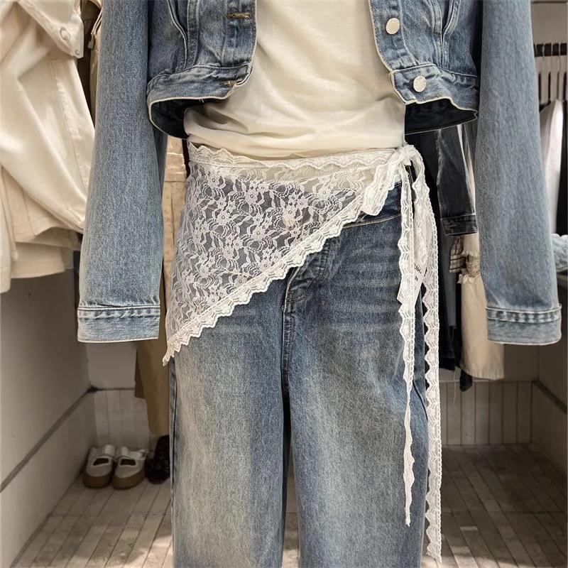 Korean Style Rooster Lace Patchwork Triangle Scarf & Apron Layering Accessory