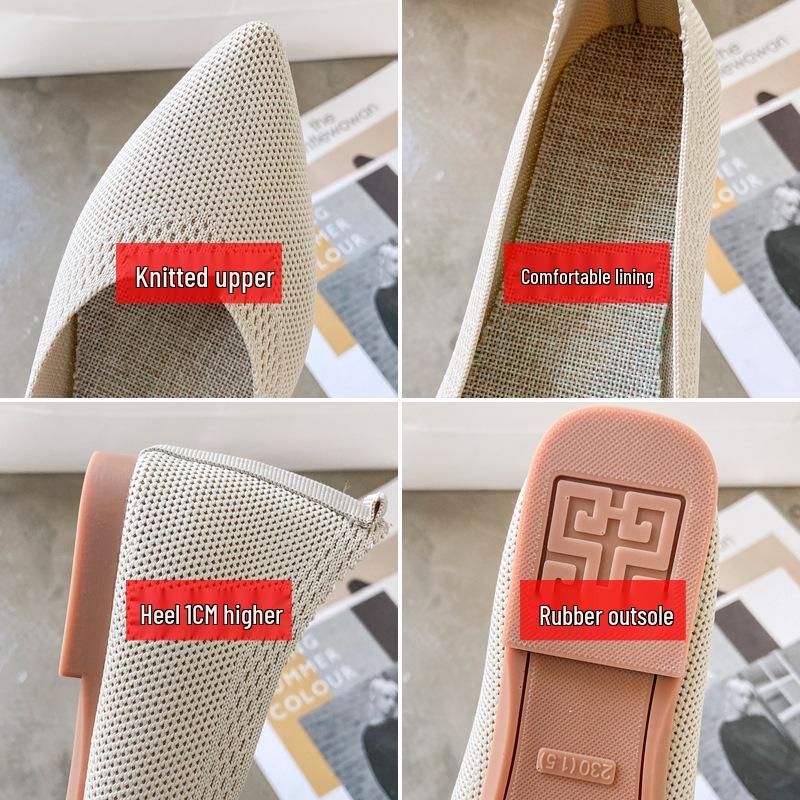 Женские вязаные туфли-лодочки из флайнита с острым носком - Лоферы на мягкой подошве для весны и осени