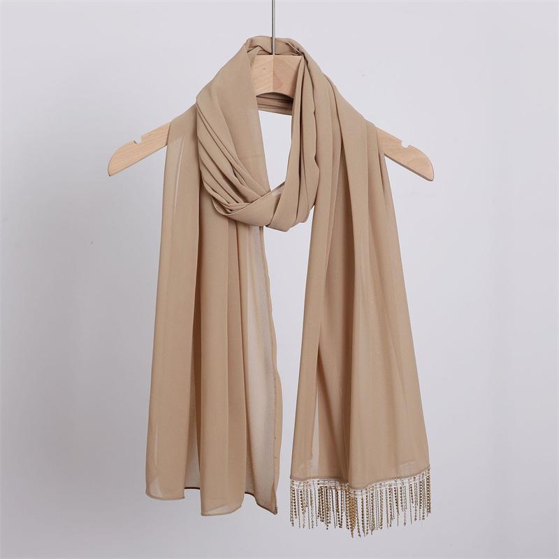 Luxury Diamond Necklace Chain Instant Bubble Chiffon Hijab Ramada Beach Summer Shawl Wrap Solid Muslim Stole Neck Snood 175*70Cm