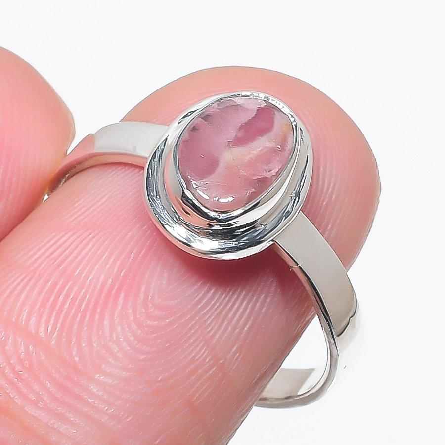 Natural Rhodochrosite Gemstone Handmade 925 Solid Silver Jewelry Ring S.9 a0g80
