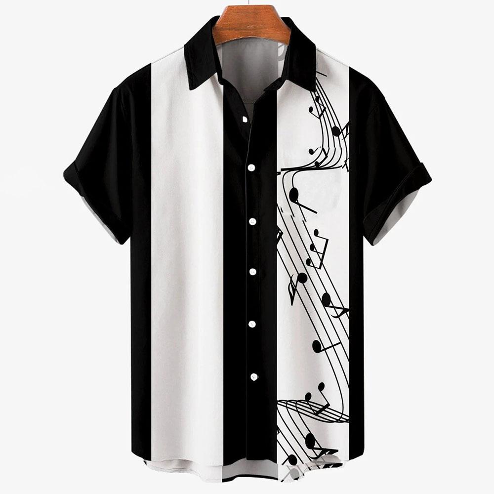 Summer Hawaiian Shirts For Men Music Guitar Printed Tops Clothing Fashion Casual Oversized Collar Rock And Roll Blouses