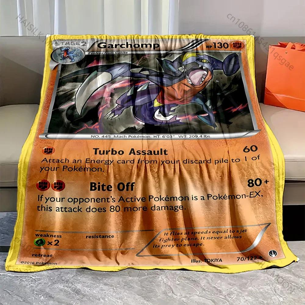 Pokémon Cards Garchomp Printed Blanket Cartoon Flannel Fluffy Soft Blanket for Adult Kids Plush Sofa Bed Car Camping for Gifts