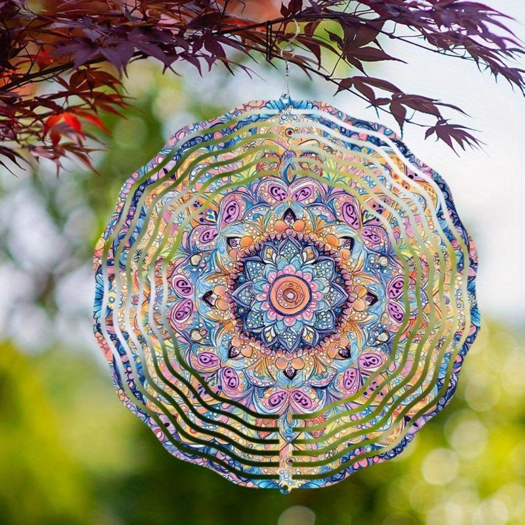 3D Мандала Цветок Колокольчик Ветра Яркий Металлический Кинетический Подвесной Скульптурный Декор Красочный Дизайн Лепестков для Внутреннего Наружного Садового Декора Украшение Комнаты