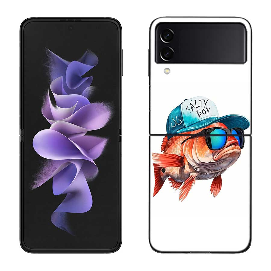 Enjoy a Day of Fishing Pleasure Case For Samsung Z Flip 6 5G Galaxy Z Flip 5 4 3 5G Black Hard Cell Phone Cover Luxury PC Shell