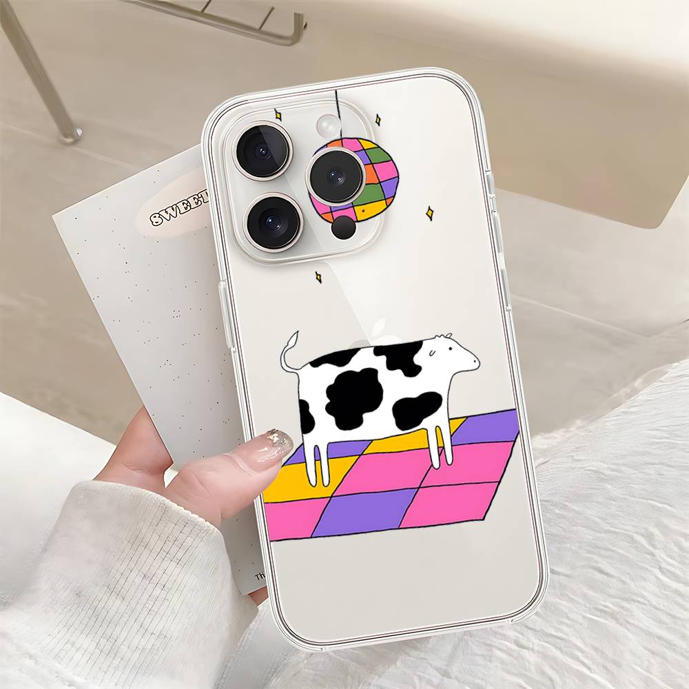 Чехол для телефона D-Dairy-Cow для iPhone 17 16 15 14 Plus 13 12 11 Pro Max Задняя крышка телефона Прозрачный ударопрочный чехол