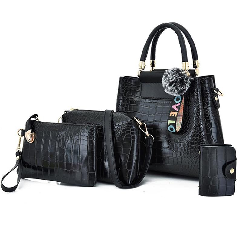 4 шт./компл. женская кожаная сумка в стиле ретро со змеиным узором, сумка на плечо, большая вместимость, набор из четырех предметов, косые сумки с украшением из подвески