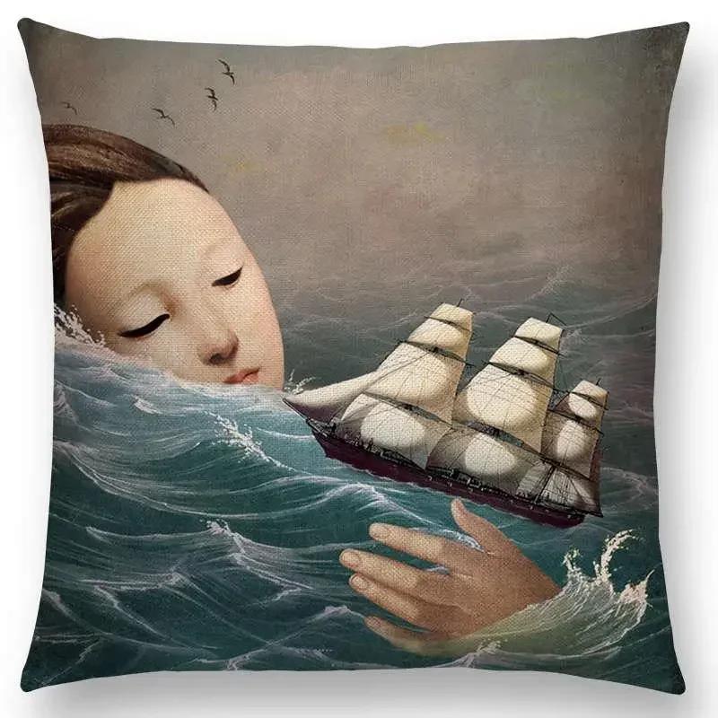 45x45cm Elegant Women Lovely Girl Shakespeare Fantasy Painting Moon Night Swan Dream Tree Cushion Cover Sofa Throw Pillow Cover