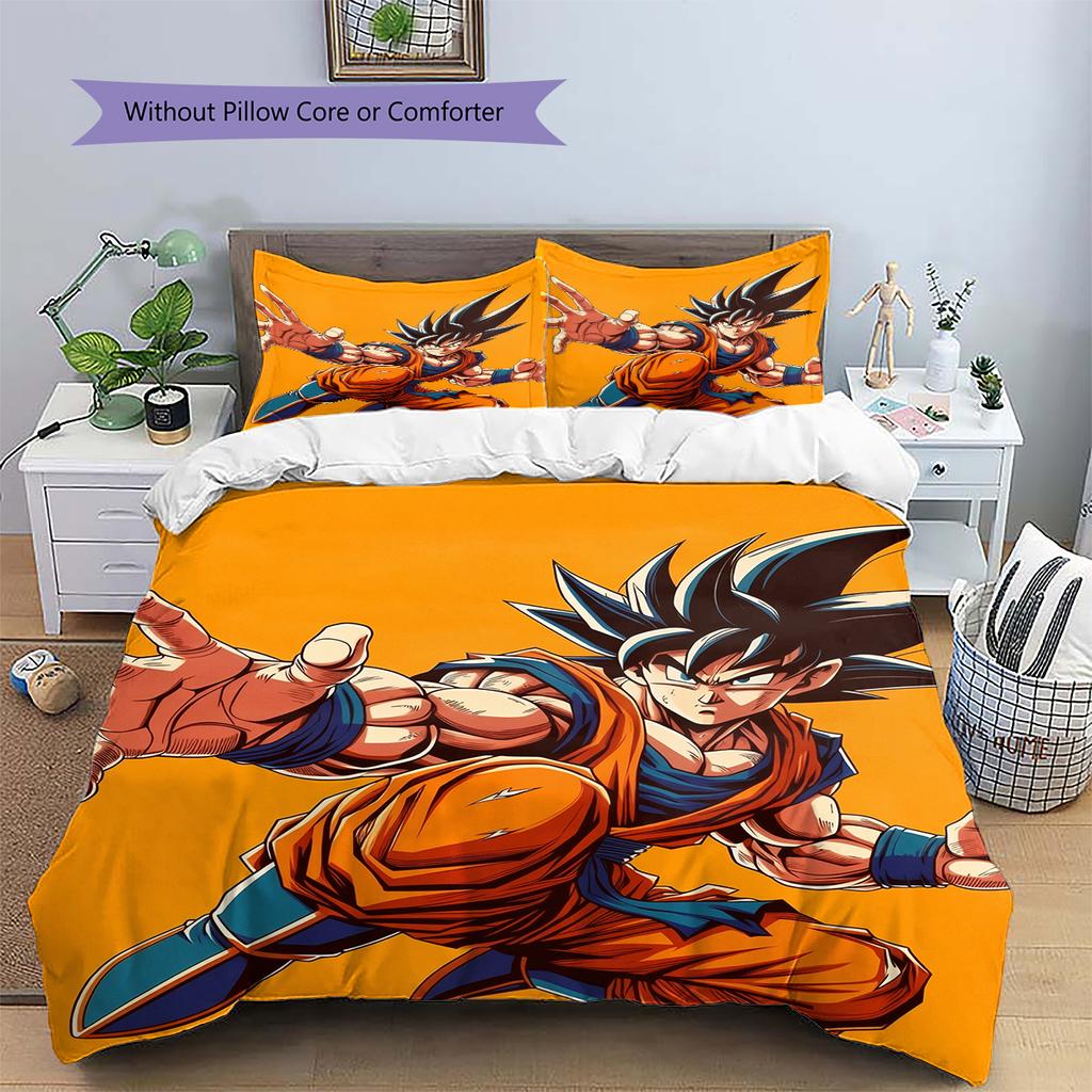 Son Goku Pattern Bedding Home Decoration Birthday Gift (1 * duvet cover + 2 * pillowcase, without core)