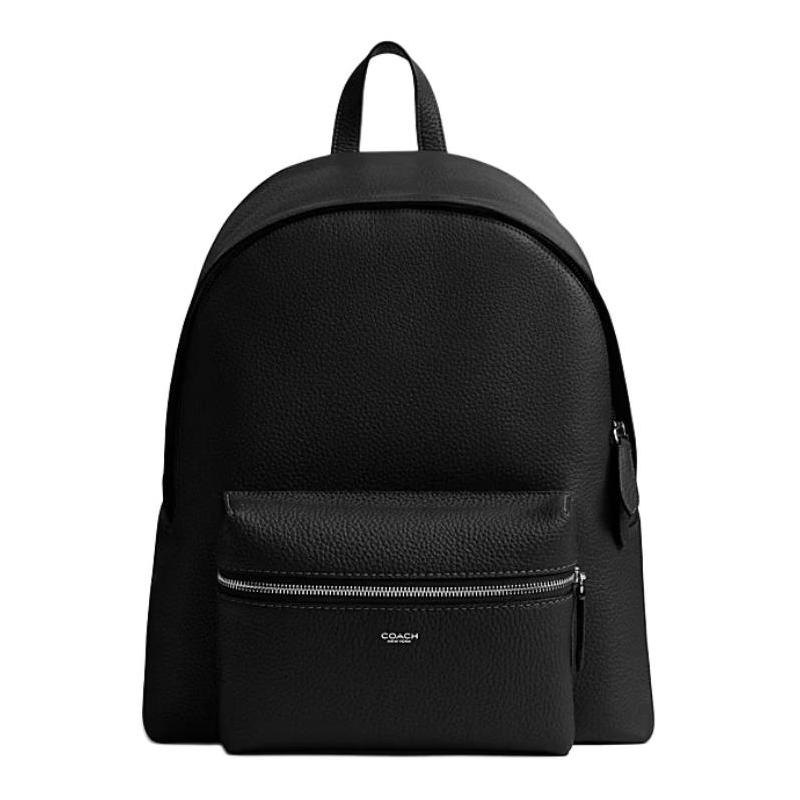 COACH Ridge 35 wood brand logo pebbled leather backpack large size unisex couple style black