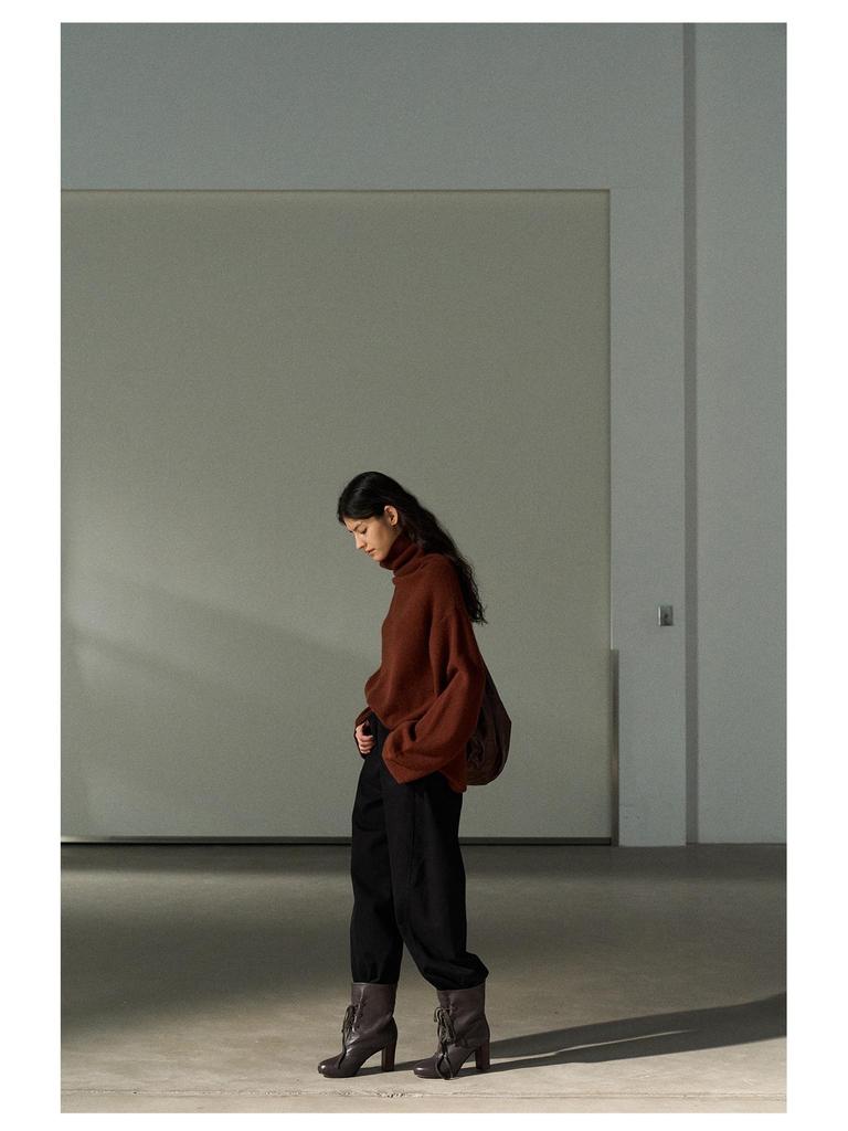 Shi Ji Wool High Neck Loose Sweater - Cozy Autumn Long Sleeve Pullover