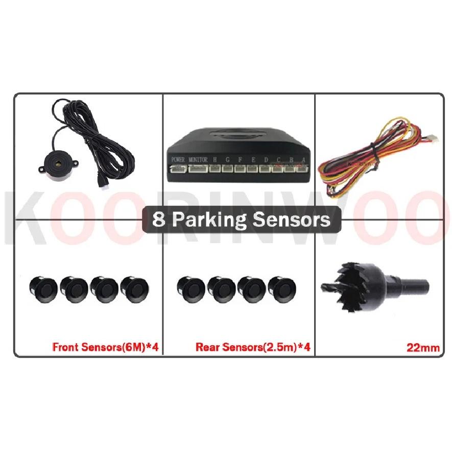 Koorinwoo Adjustable Speaker Parktronic Car Parking Sensors 8 4 Probes Front BacK Buzzer Alert Car Detector Parking Assistance
