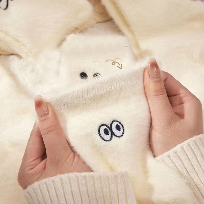 5 пар норковых бархатных носков для женщин, осенние и зимние утепленные бархатные носки кораллового цвета для сна, плюшевые напольные носки