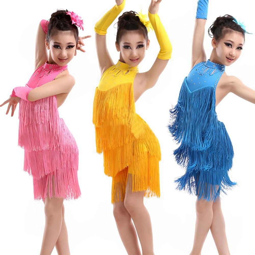 Kids Girls Dance Outfits Belly Dance Cha Cha Dress Latin Salsa Costumes