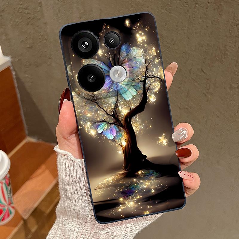 Чехол с рисунком «Сияющее Дерево Фэнтези и Бабочки» для Xiaomi Redmi Note 14 13 Pro 5G 4G 12 11 Чехол для Xiaomi 14T 13T 11T Pro Силиконовый чехол с текстурой кожи