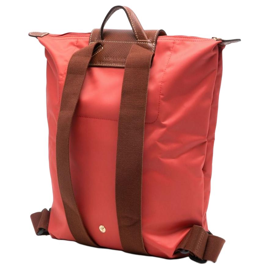 Longchamp Le Pliage Original Textured Logo Adjustable Wide Shoulder Strap Recycled Polyamide Fiber Tote Backpack Women Backpack Tomato-Red 10284089P94