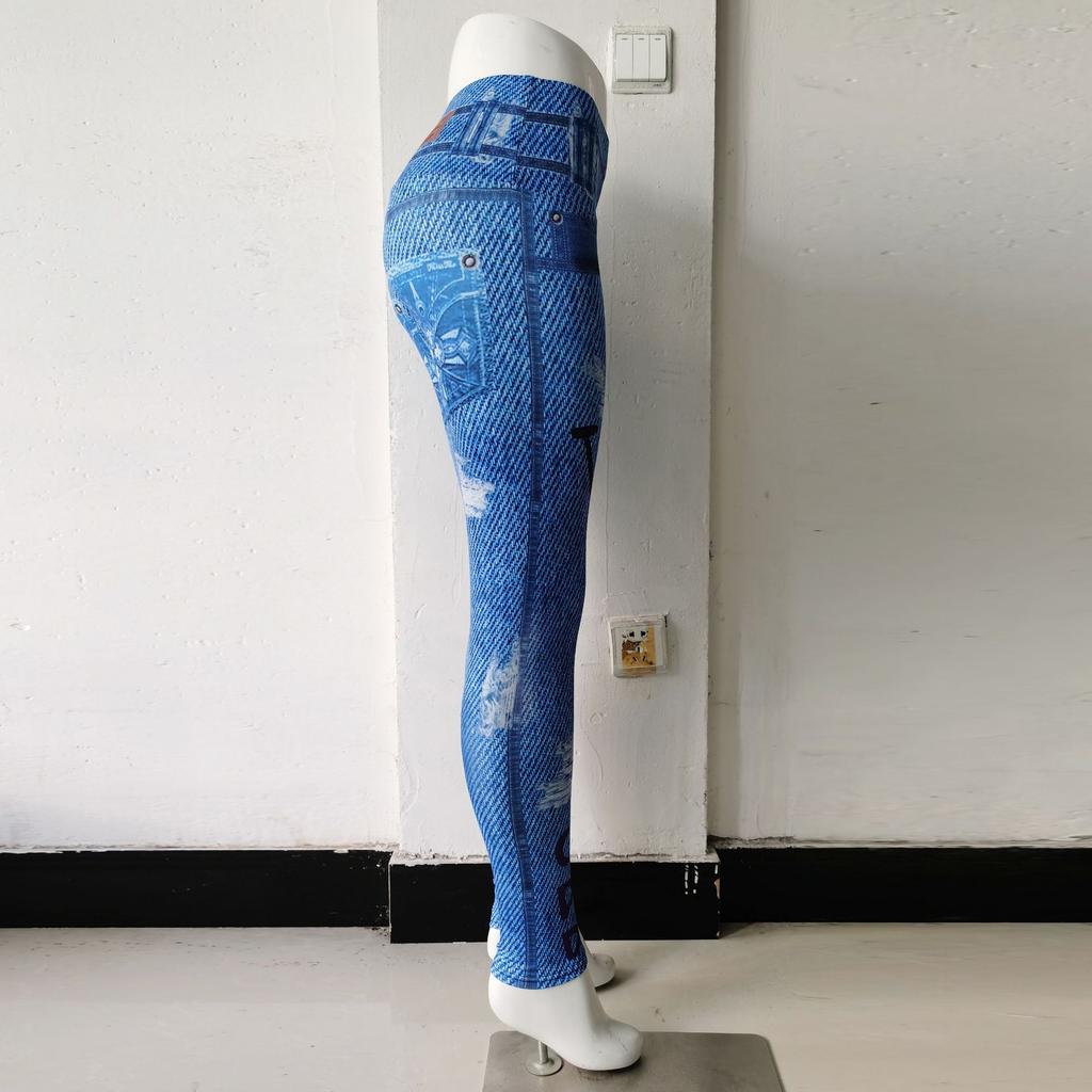 Штаны для йоги женские с принтом джинсовые обтягивающие брюки с высокой посадкой быстросохнущие эластичные спортивные брюки для бега и фитнеса