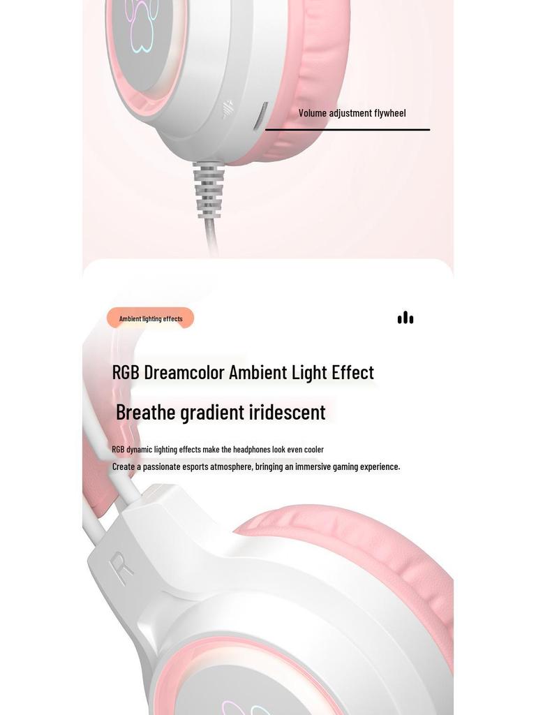 Cat Ear Luminous Wired Gaming Headset for E-Sports