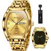 OLEVS Men's Business Wristwatch, Square, Waterproof, Luminous Quartz Movement, Date Display, Gold
