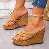 Fashion 2025 Summer New Women's Open Toes Fashion Wedge Heel Thick Soled Sandals Breathable Comfortable Cross Strap Beach Cool Slippers