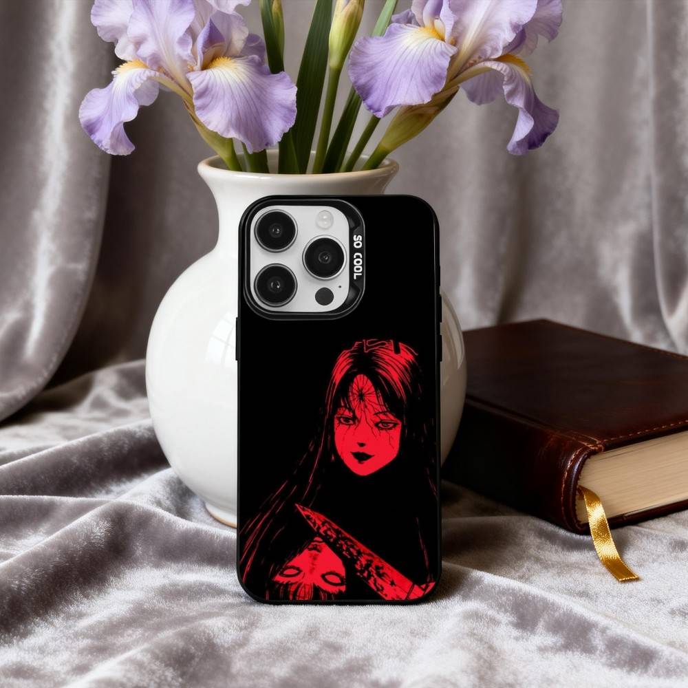 Чехол для телефона H-Horror T-Tomie-E для iPhone 17, 16, 15, 14, 13, 12, 11 Plus, Pro Max Черный Candy серебристый чехол для телефона