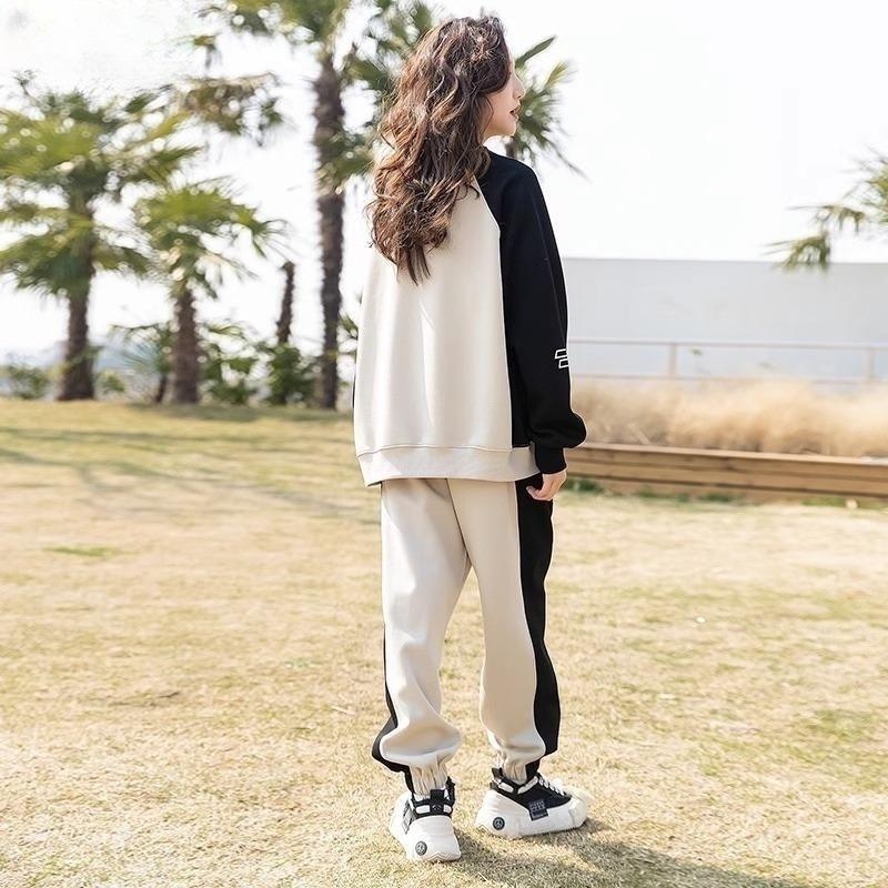 Autumn Spring Girl Cloth Letters Sweatshirt Hooded T-shirt TOP and Bottom Ankle-tied Pant Teens Child Set 8 9 10 11 12 Year