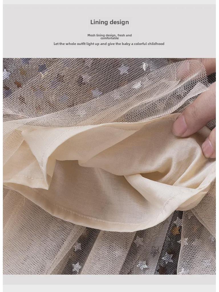 2024 Spring/Summer Girls' Sequin Mesh Princess Dress - Korean-Style Elegant Puffy Skirt
